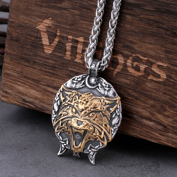 Vintage Vikings Odin Wolf Necklace Men's Nordic Celtic Amulet Pendant Necklace