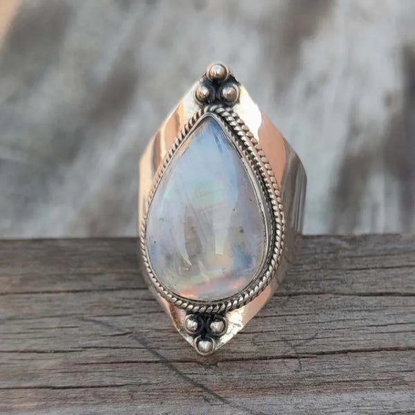 Vintage Tibetan Moonstone Big Healing Crystal Rings for Women