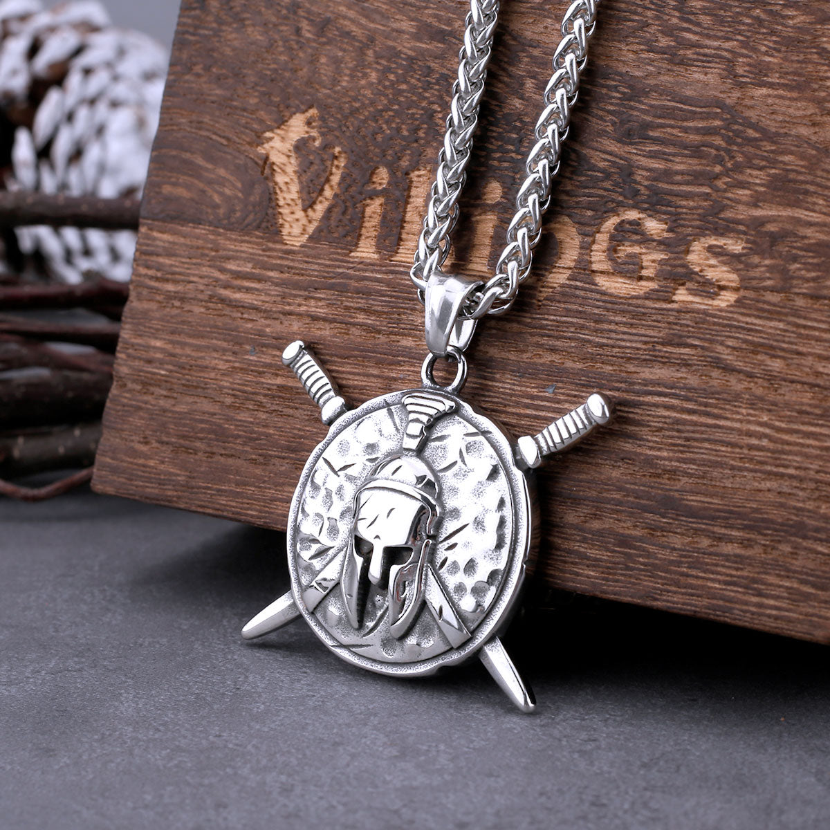 Nordic Viking Warrior Sword Shield Necklace Men's