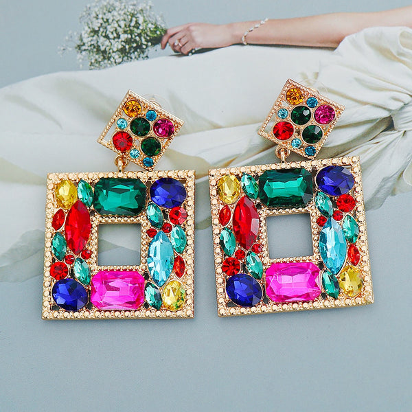 New Design Irregular Metal Colorful Crystal Earrings High-Quality Fashion Rhinestones Earring