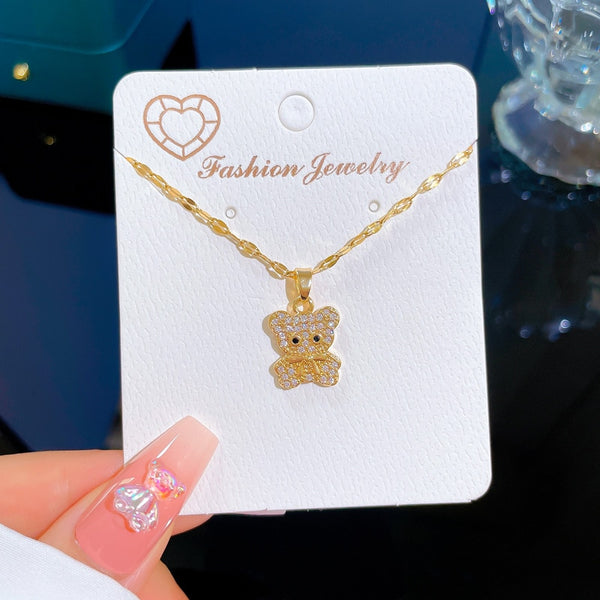 Cute Animal Crystal Bear Pendant Necklace For Women