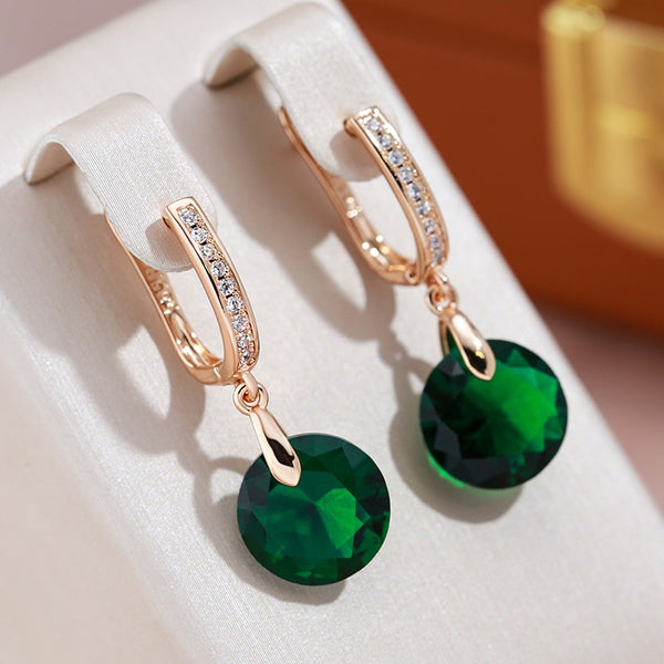 Luxury Large Round Green Zircon Women Pendant Earrings