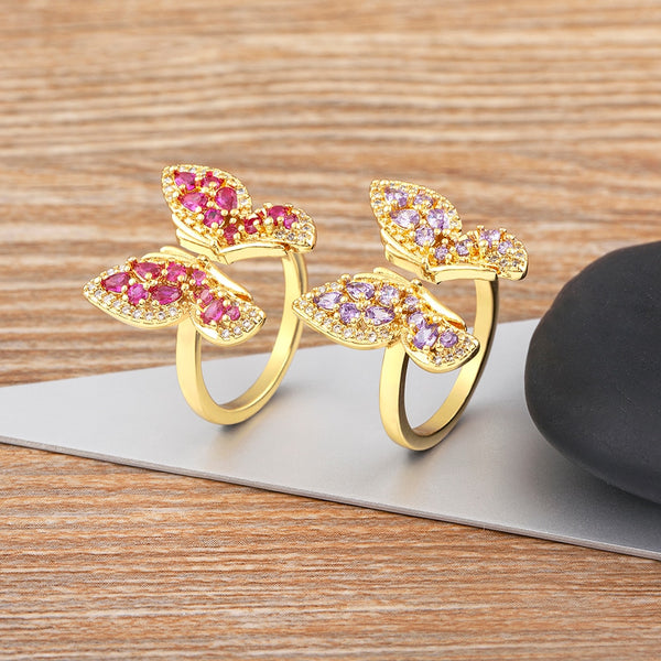 Lucky Trendy Butterfly Shiny Zircon Open Rings