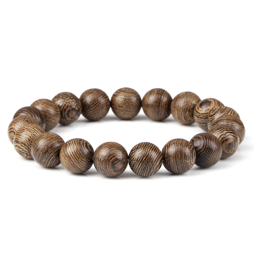 Vintage Men Bracelet 6 8 10 12mm Natural Wood Bead Tibetan Buddha Bracelet