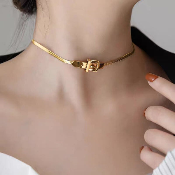 Classic Watch Buckle Shape Titanium Steel Choker Necklace For Woman