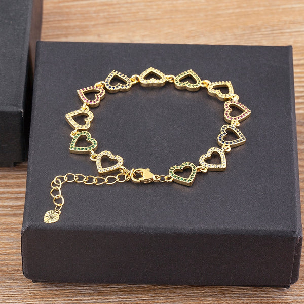 Vintage Love Heart Zircon Gold Plated Charm Bracelet Women