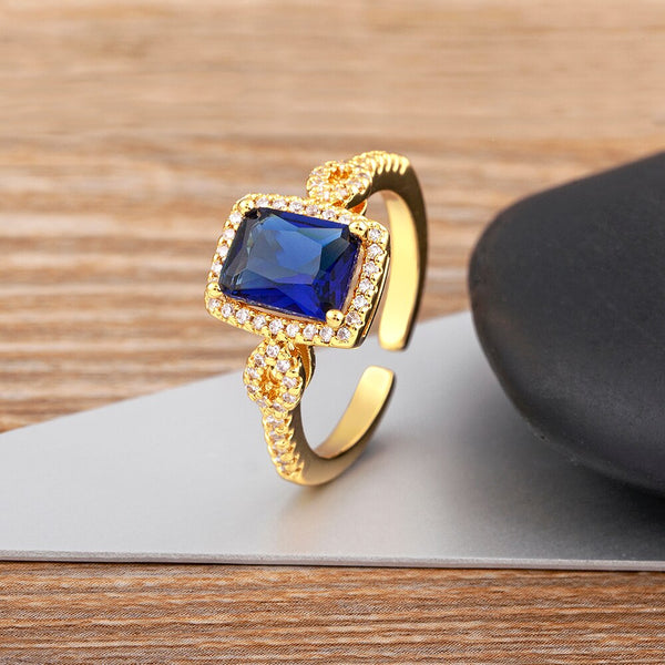 New Fashion Light Luxury 6 Colors Microinlaid Rectangle Zircon Ring