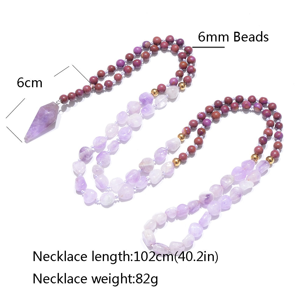 Irregular Natural Amethyst Bead Knot 108 Mala Necklace