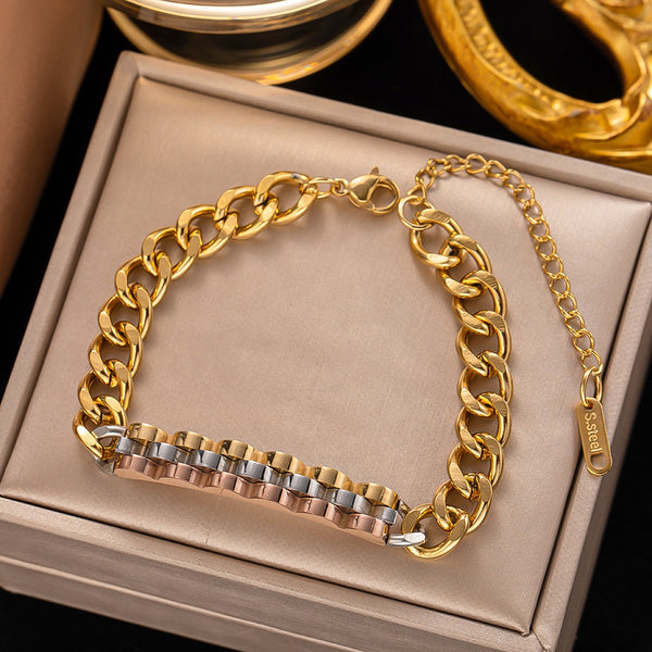 Gold Color Punk Vintage Cuba Chain Gear  Shaped Bracelet For Women