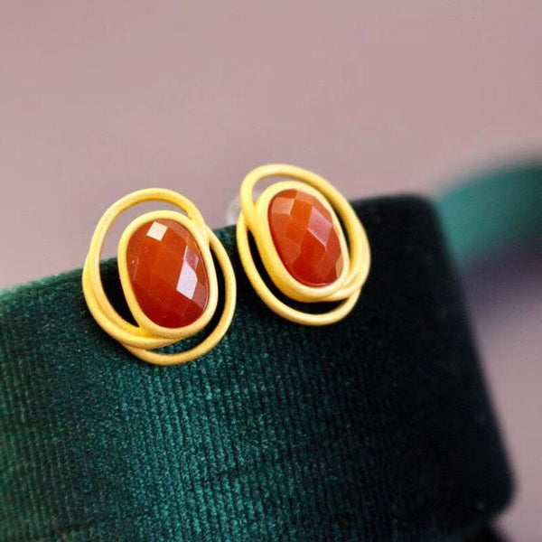 New design inlaid southern red tourmaline stud earrings