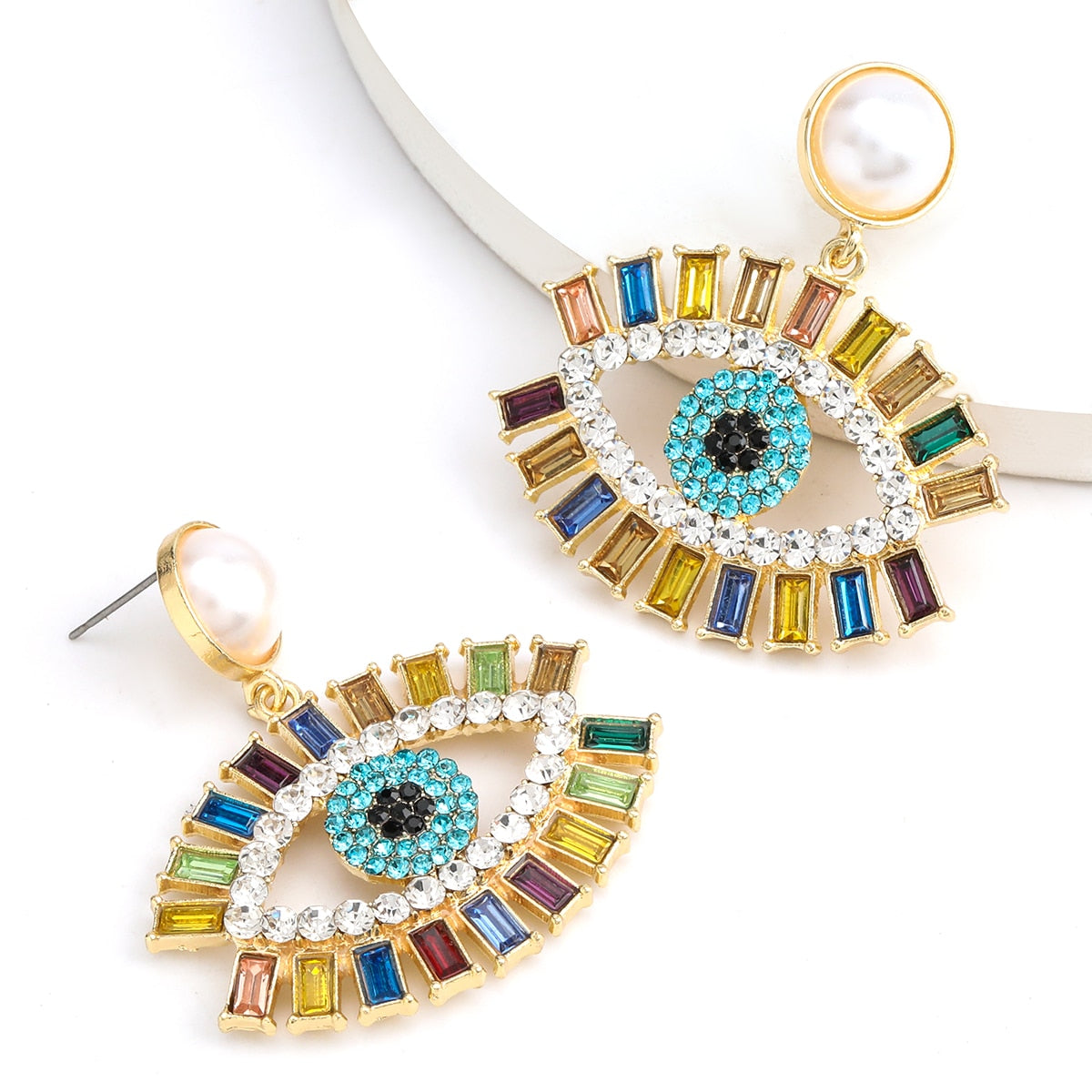 Personality Multicolor Rhinestone Eyes Dangle Earrings Women