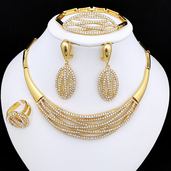 Dubai Gold Color Jewelry Set For Women Fashion Women Necklace Earrings Set