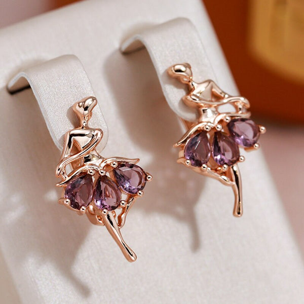 New Purple Zircon Dancer Design Drop Earrings