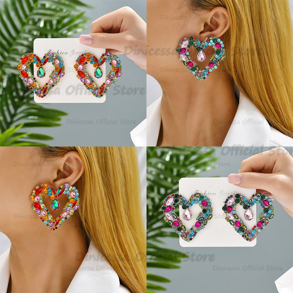 Bohemian Fashion Piercing Luxury Design Heart Sweet Big Stud Earrings For Women