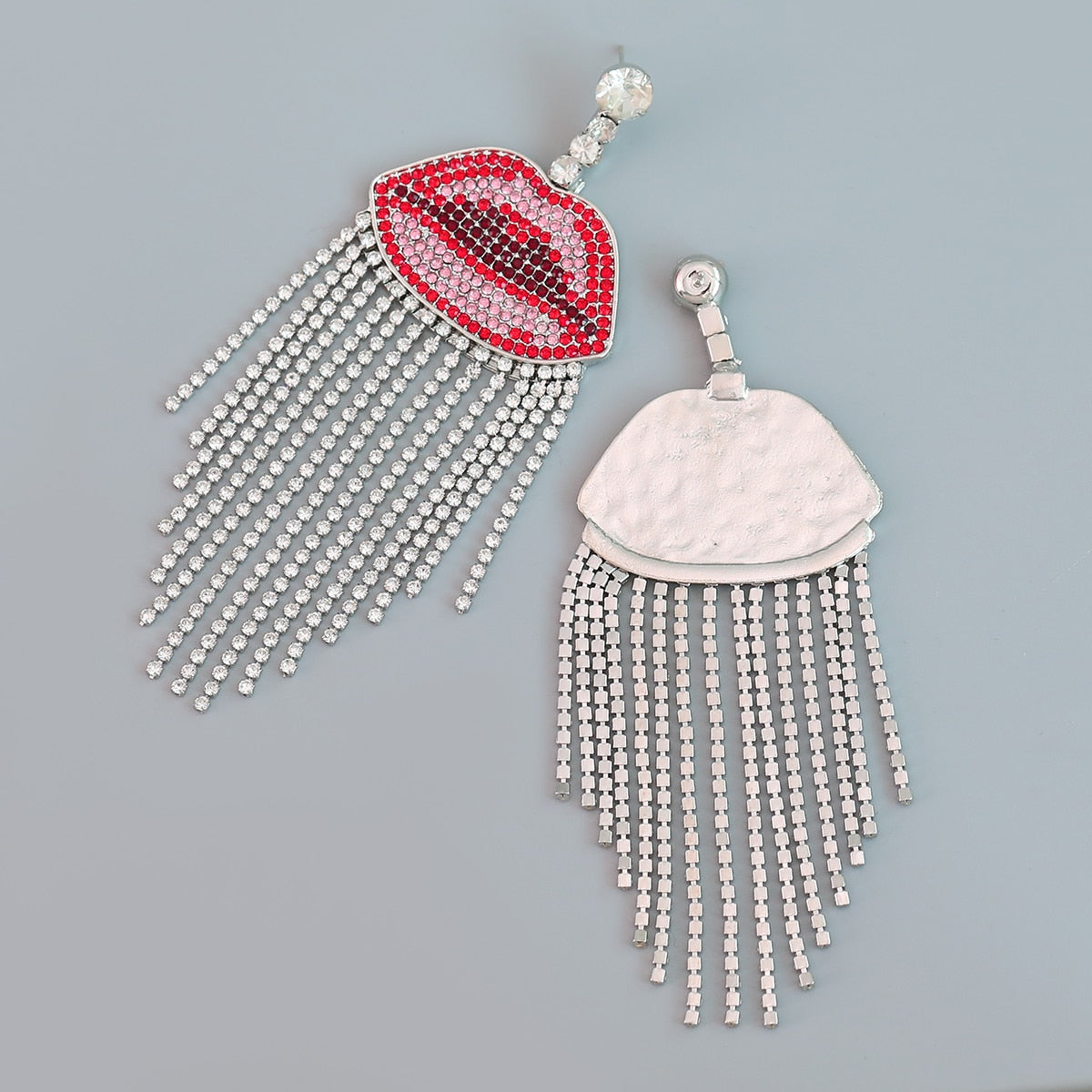 Fashion Metal Rhinestone Lip Tassel Earrings Women