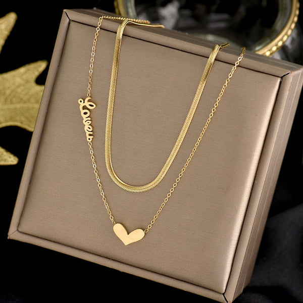 Stainless steel double layer love necklace women