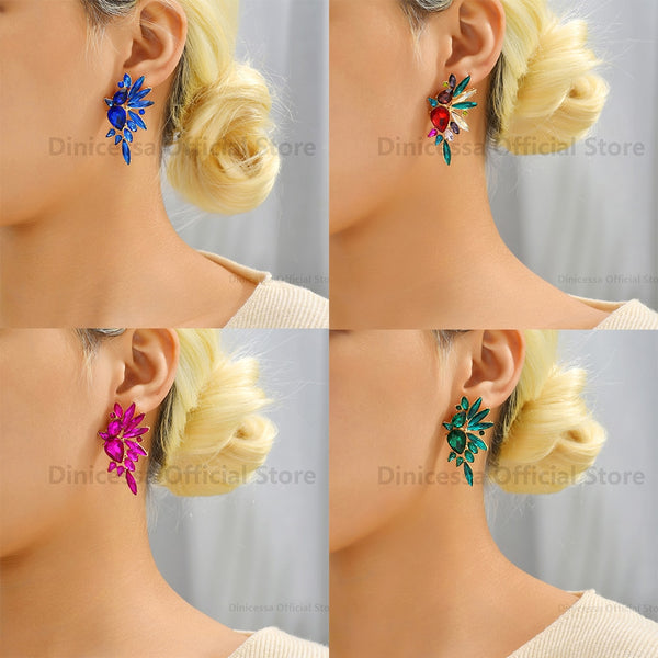 Vintage Sparkly Crystal Big Stud Earrings For Women