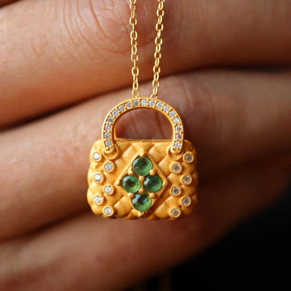 Three-dimensional craft emerald gemstone pendant women