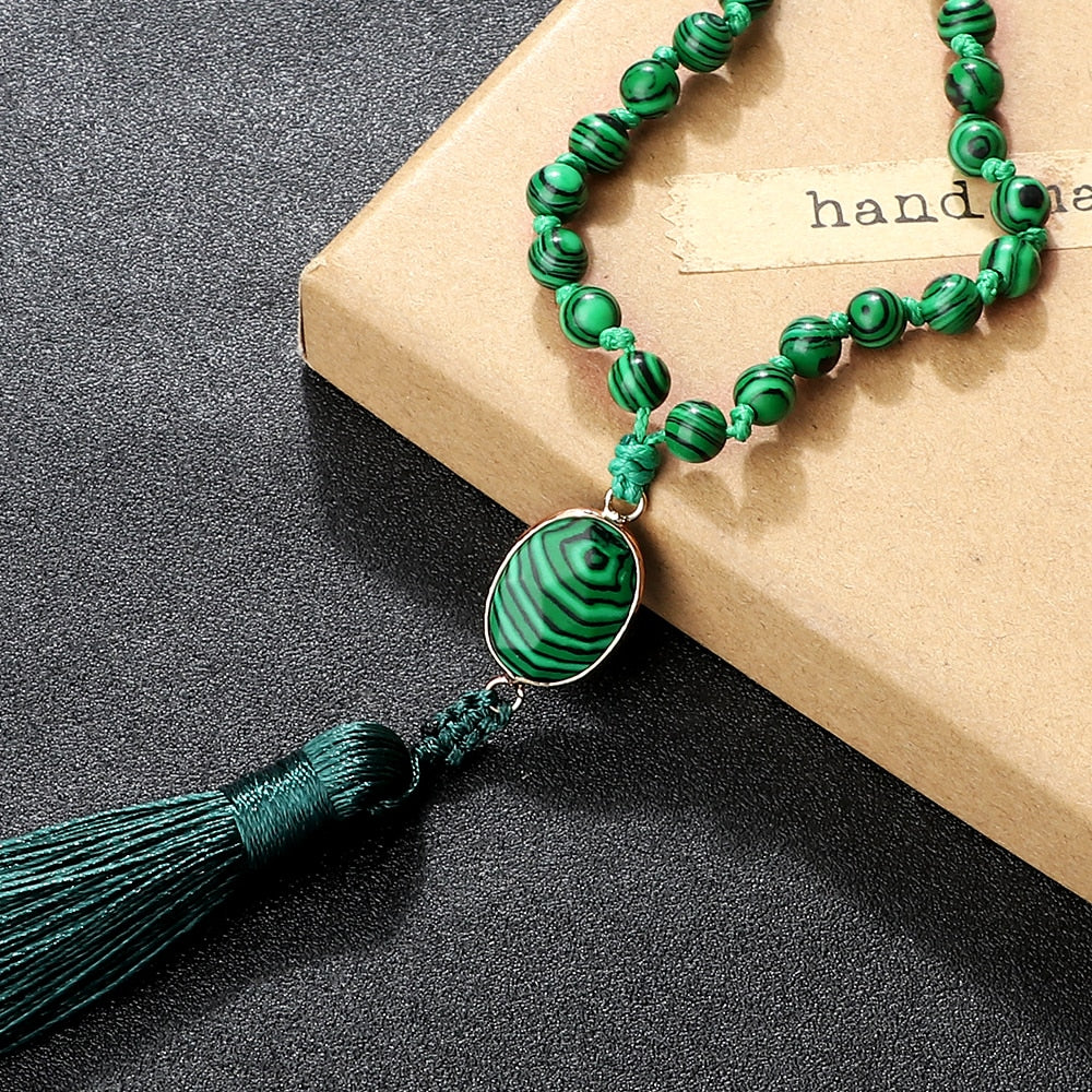 6mm Natural Stone Beads Green Malachite Charm 108 Mala Prayer Necklaces