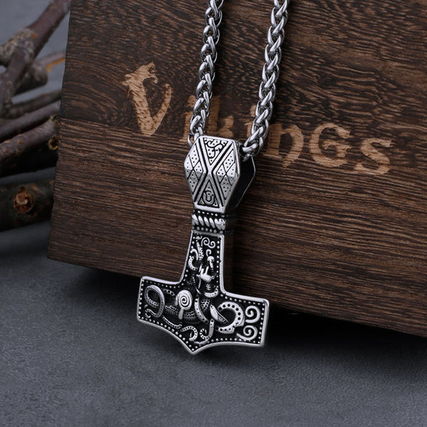 316 Stainless Steel Mjolnir Jormungand Men's Fashion Hip Hop Fine Polished Charm Biker Pendant