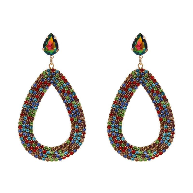 Colorful Rhinestones Water Drop Earrings Large Drop Earrings For Women