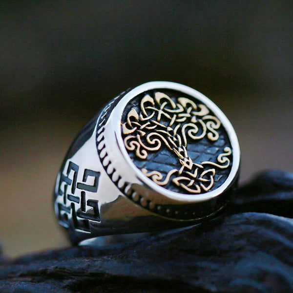 Vintage Viking Tree Of Life Ring For Men Nordic Mythology Stainless Steel Yggdrasils Ring