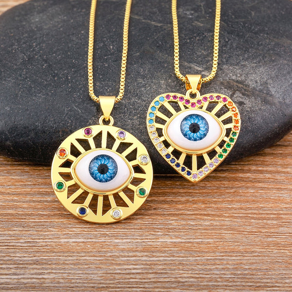 Vintage Turkish Evil Eye Round/Heart Pendant Choker Lucky Blue Eyes Clavicle Chain Necklace