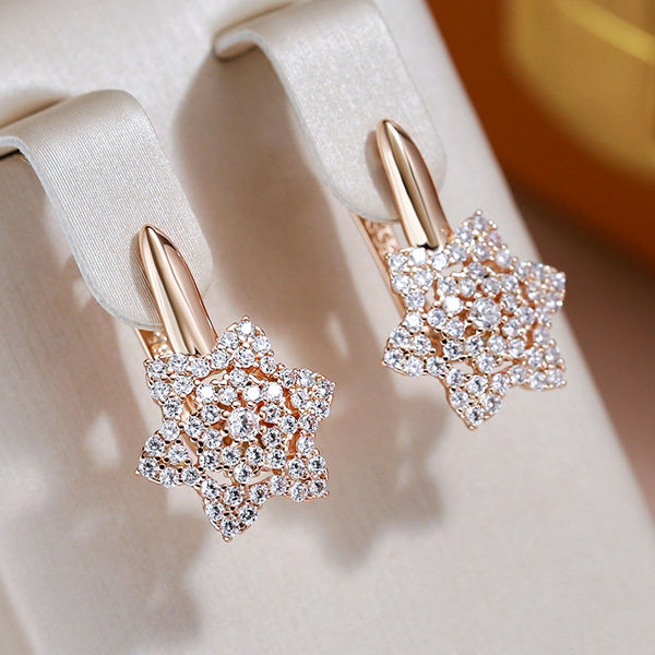 Full Paved White Zircon 585 Gold Color Star Dangle Earrings Women