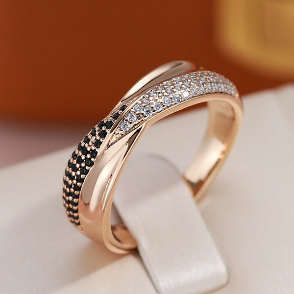 Luxury Glossy Black White Zircon Finger Rings