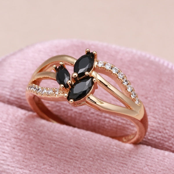 Personality Natural Black Zircon Hollow Geometric Curve Elegant Women's Rings