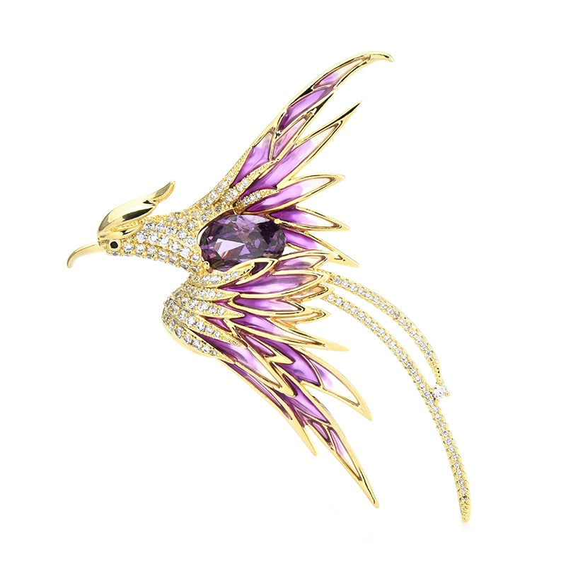 Crystal Phoenix Bird Brooches For Women Men 5-color Enamel Flying Beauty Bird Party Office Brooch