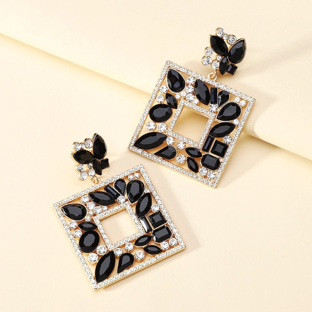 New Square Colorful Crystal Big Dangle Drop Earrings For Women