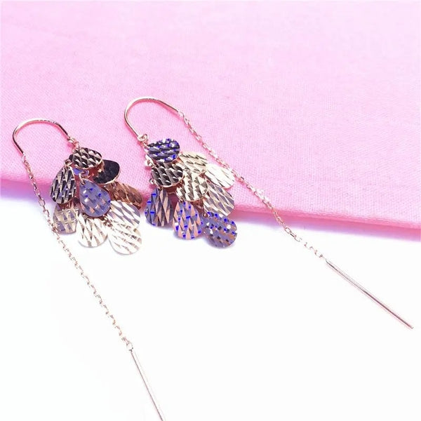 585 purple gold plated 14K rose gold water drop sequins earrings for women