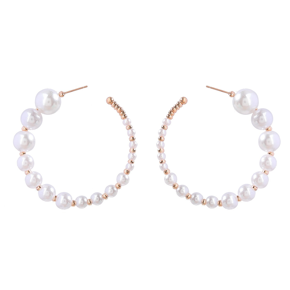 New Fine Elegant Hoop Earrings Vintage Round Pearl Earrings for Women