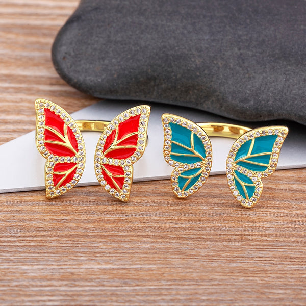 High Quality New Style INS Butterfly Enamel Dripping Oil Glazed Geometric Ring