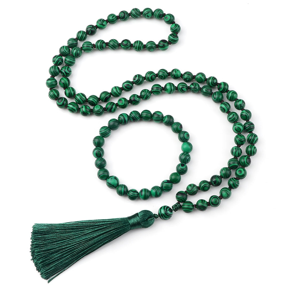 2pcs/set Natural Green Malachite Stone Beads Mala Buddha Prayer Bracelets