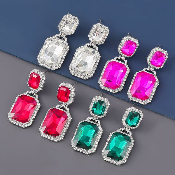 Fashion Metal Square Diamond Geometric Earrings Women