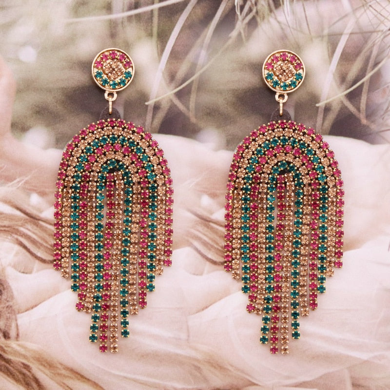 Colorful Rhinestones Water Drop Earrings Large Drop Earrings For Women