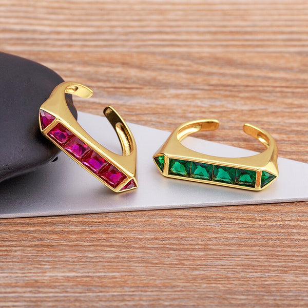 New Fashion 5 Candy Colors Geometric Rhinestone Gold Plated Ring Women