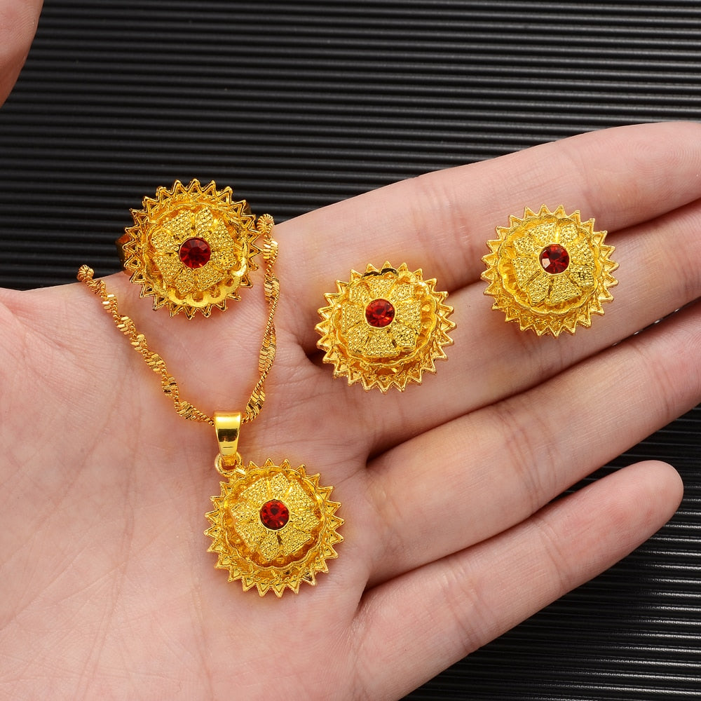 24k Ethiopian/Eritrean Bride Gold Color Jewelry Sets