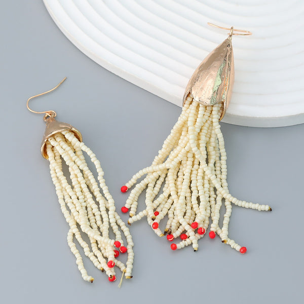 Women Earrings Simple Long Seed Beads Tassel Earrings Jewelry