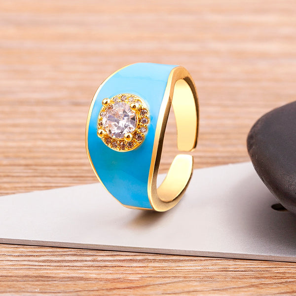 Trendy Enamel Dripping Oil Zircon Opening Rings For Women