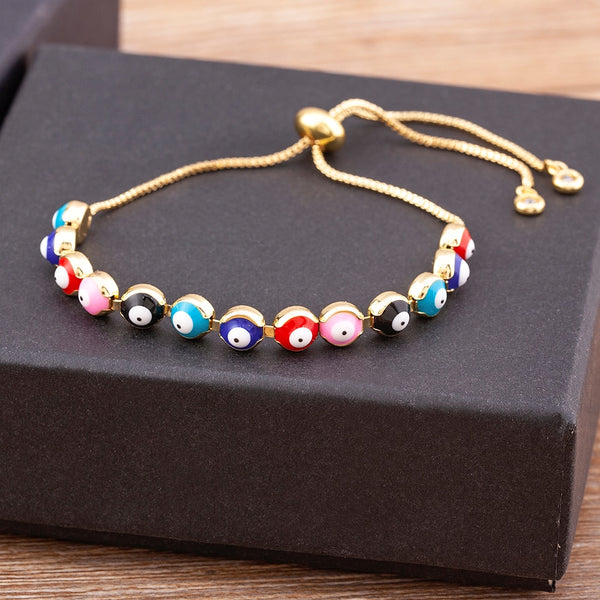 New Fashion Design Rainbow Handmade Beads Inlaid With Turkish Evil Eye Bracelet Women