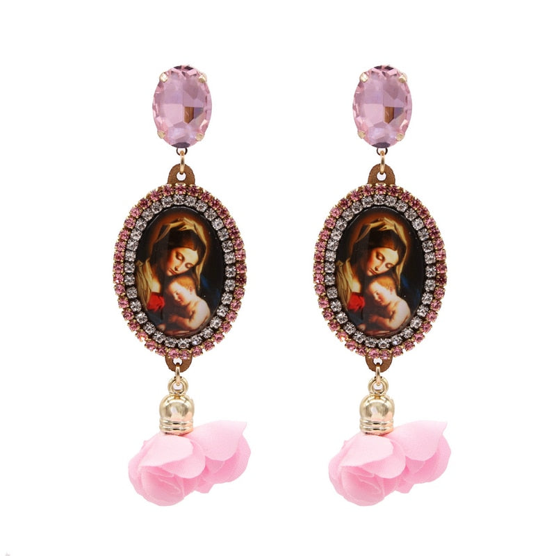 New Design Rhinestone Women Religious Earrings Angel Drop Earrings Flower Earrings