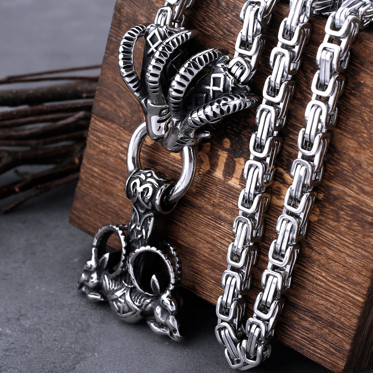 Stainless Steel Viking Thor Hammer Anchor Pendant Ram Rune Necklace Men's