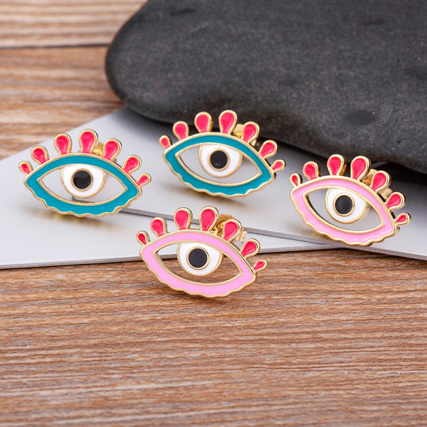 New Design Candy Colors Lucky Evil Eye Gold Earrings