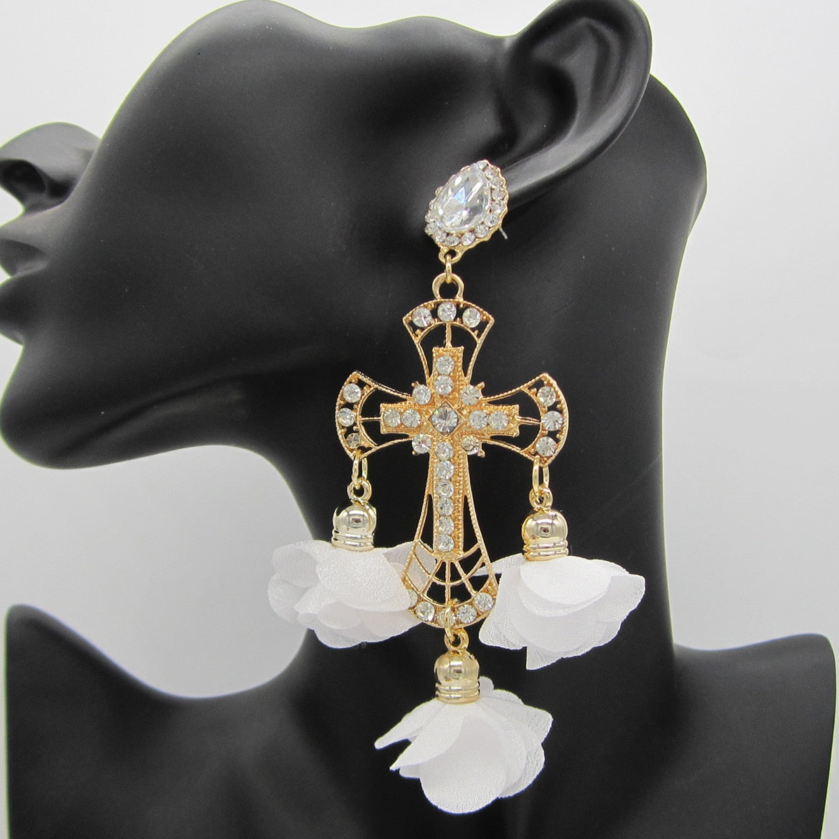 Statement Alloy Long Pendant Rhinestones Tassel Flower Earrings For Women