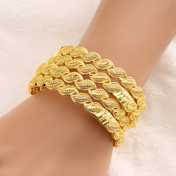 24K 4pcs/Set Dubai Gold Color African Bridal Wedding Openable Bangle For Women  Jewelry