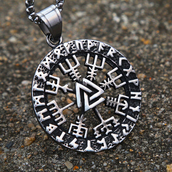 Vintage Valknut Necklace Stainless Steel Viking Compass Pendant Necklace Men