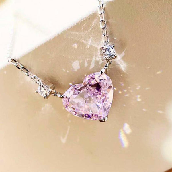 Light Luxury New In Romantic Gemstone Pink Heart-shaped Necklace for Women